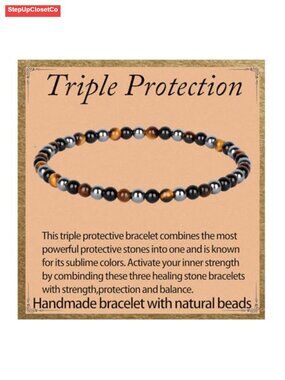 Handmade Natural Stone Stretch Bracelet Crystal Healing Beads Onyx Tiger